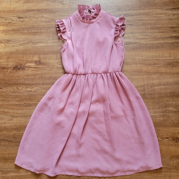 Vintage Lilac Dress Ruffle Trim Pleated Skirt - Picture 7 of 16